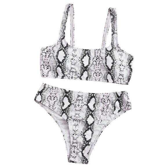 Snakeskin Print High Waist Bikini Set Size M White Black Pink Costume Party NWOT - Picture 8 of 8